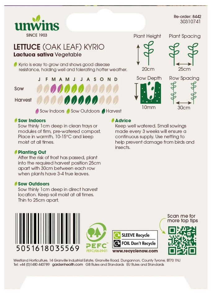 Unwins Oak Leaf Lettuce Kyrio Seeds