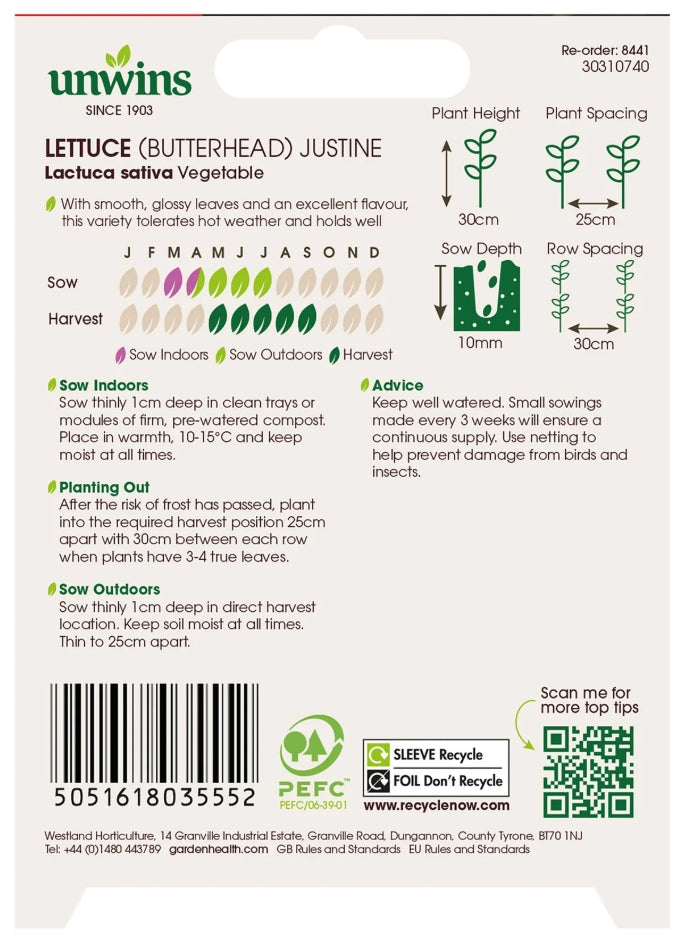 Unwins Butterhead Lettuce Justine Seeds
