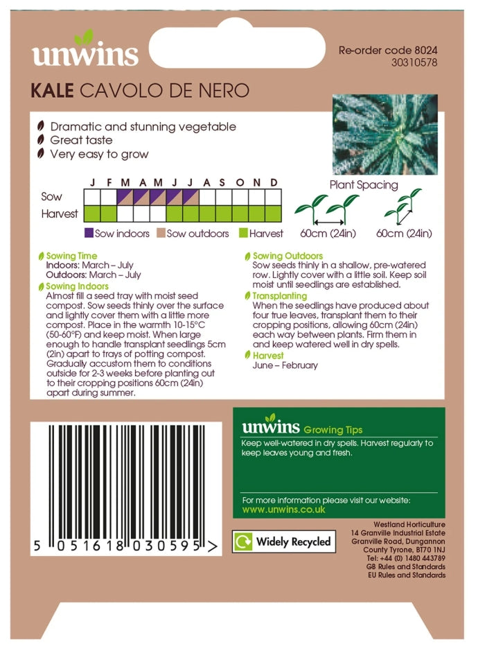 Unwins Kale Cavolo De Nero Seeds