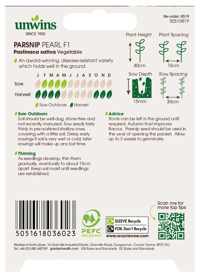 Unwins Parsnip Pearl F1 Seeds