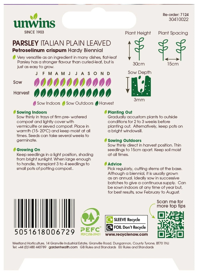 Unwins Parsley Italian Plain Leaved Seeds