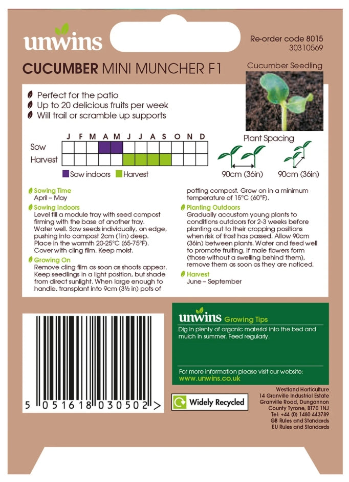 Unwins Mini Cucumber Mini Muncher F1 Seeds