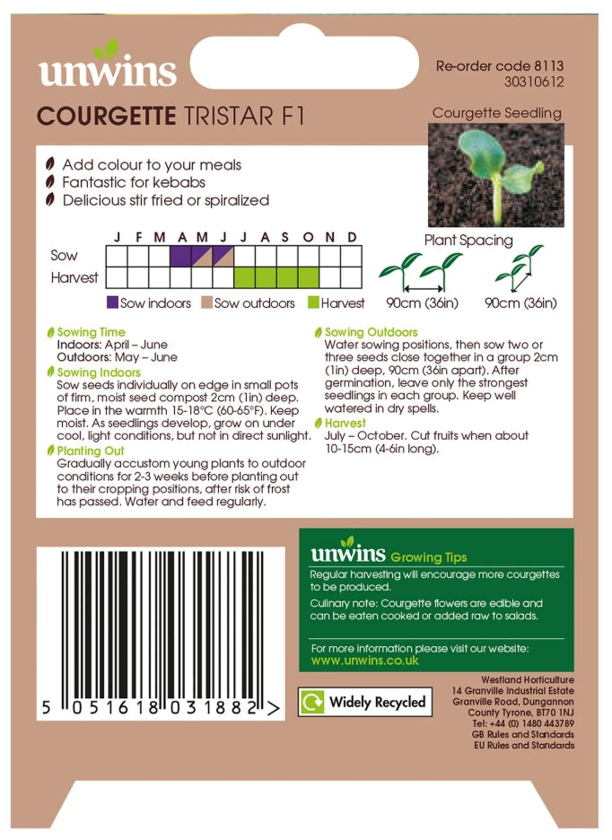 Unwins Courgette Tristar F1 Seeds