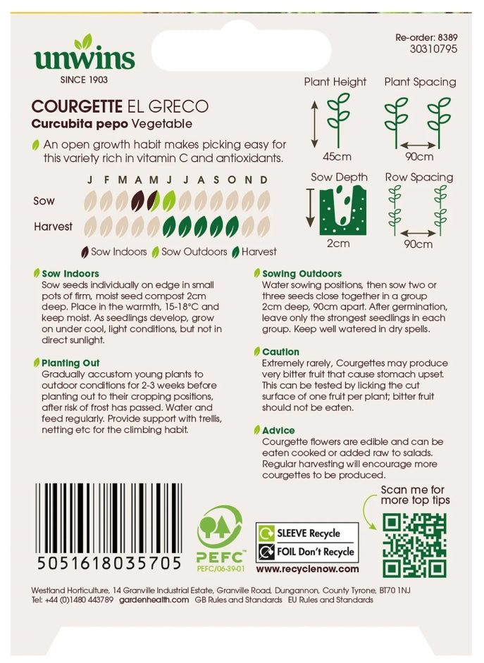 Unwins Courgette El Greco Seeds