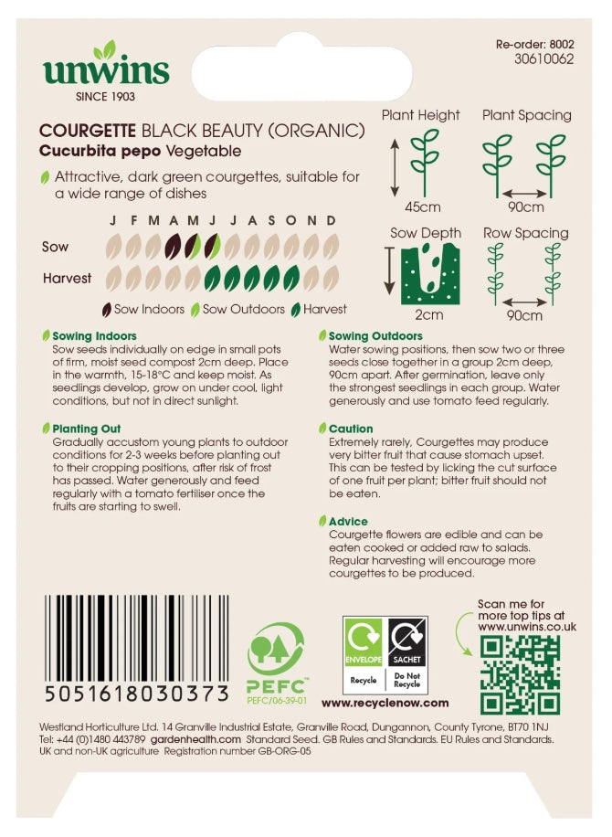 Unwins Organic Courgette Black Beauty Seeds