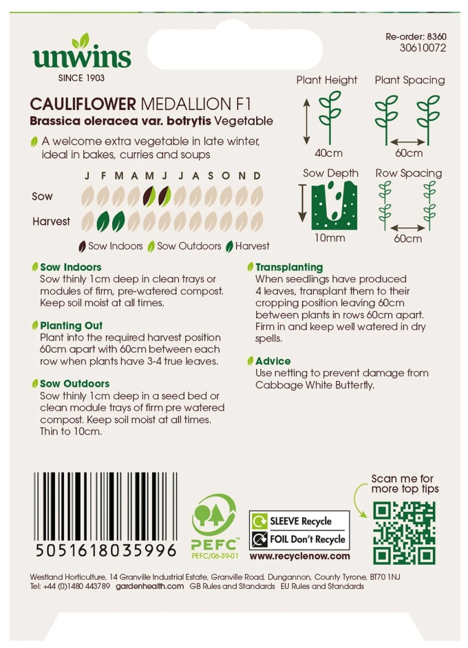 Unwins Organic Cauliflower Medallion F1 Seeds