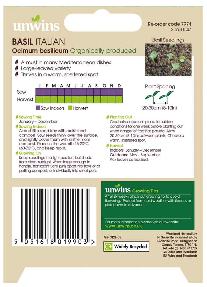Unwins Organic Herb Basil Italian Seeds