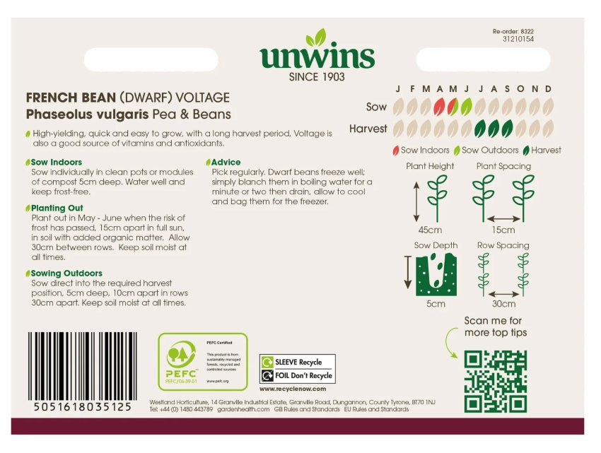Unwins Dwarf French Bean Voltage Seeds