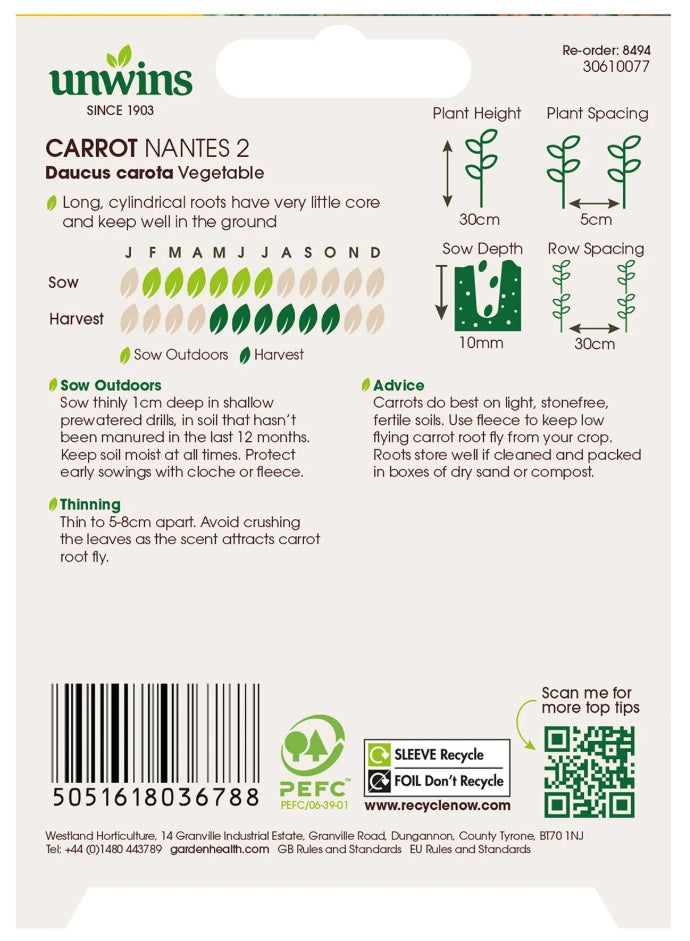 Unwins Organic Carrot Nantes 2 Seeds