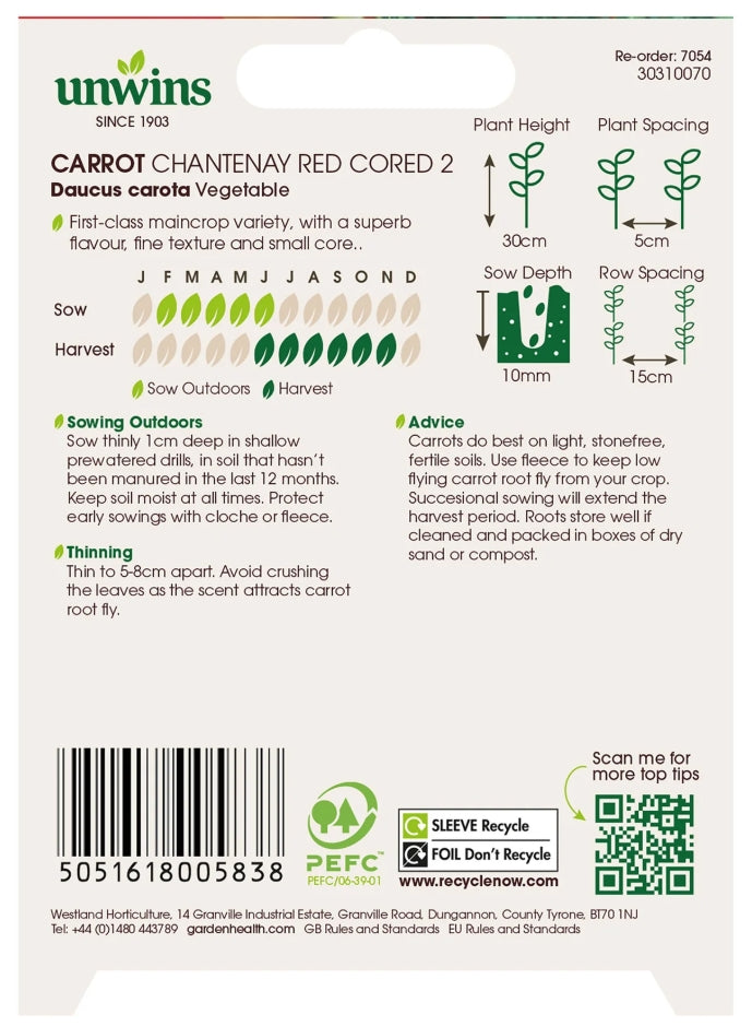 Unwins Carrot Chantenay Red Cored 2 Seeds