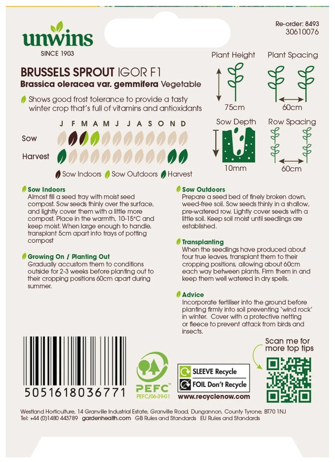 Unwins Organic Brussels Sprout Igor F1 Seeds