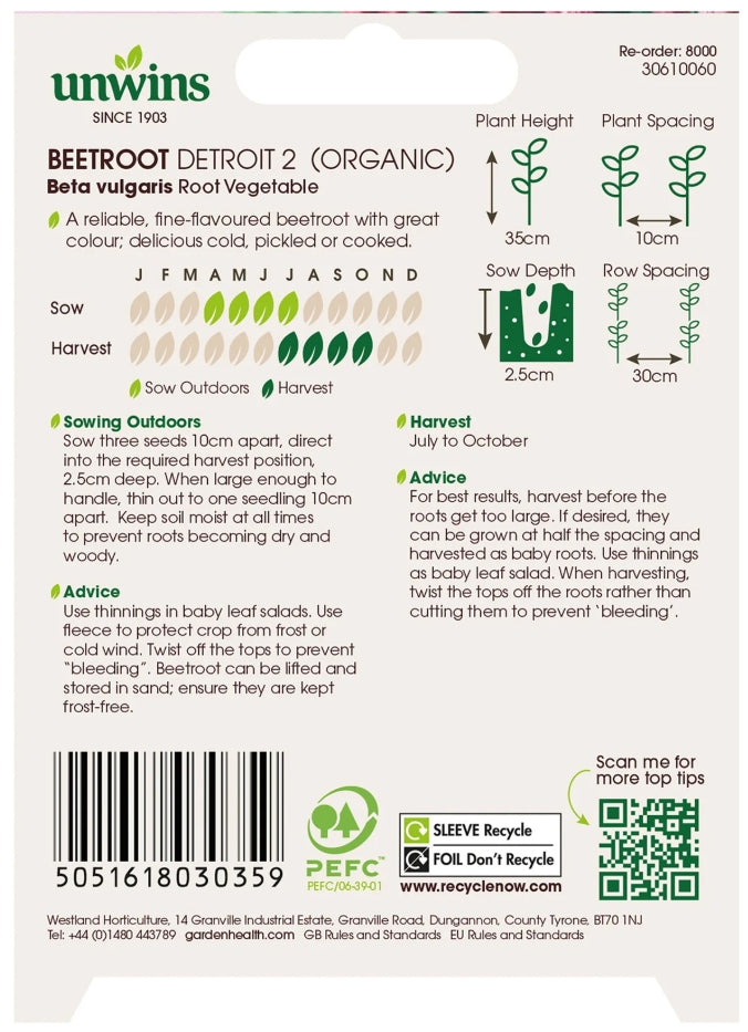 Unwins Organic Beetroot Detroit 2 Seeds