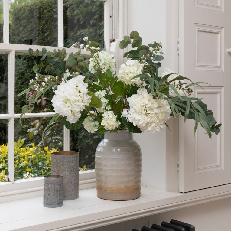 Floralsilk Luxury White Faux Hydrangea & Eucalyptus Bouquet