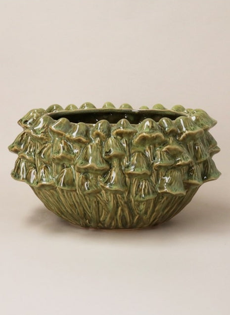 Gisela Graham Green Stoneware Mushroom Bowl