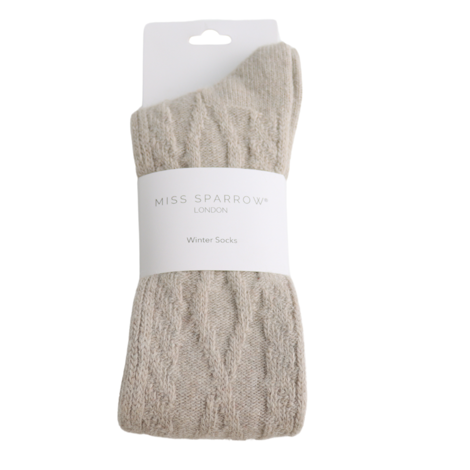 Miss Sparrow Winter Cable Socks Oatmeal