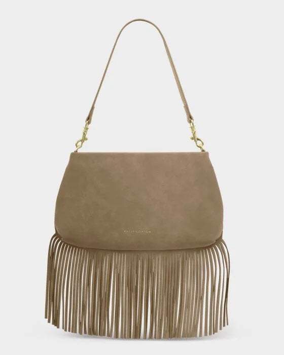 Katie Loxton Cali Suedette Fringe Small Shoulder Bag Taupe