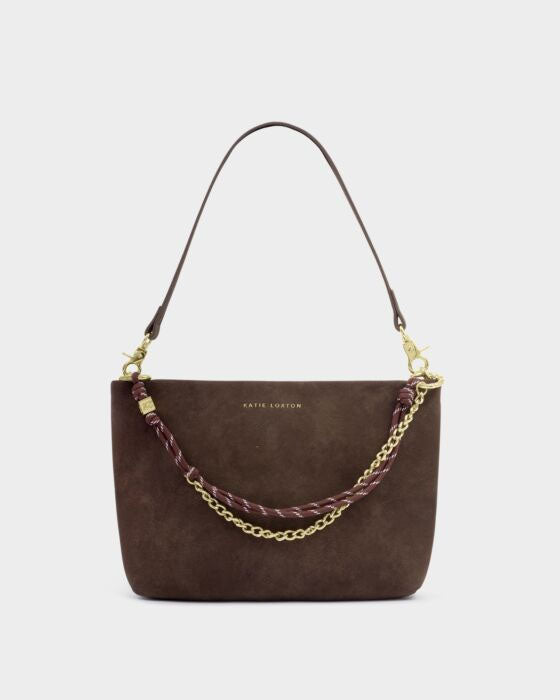 Katie Loxton Cord Small Suedette Shoulder Bag Chocolate