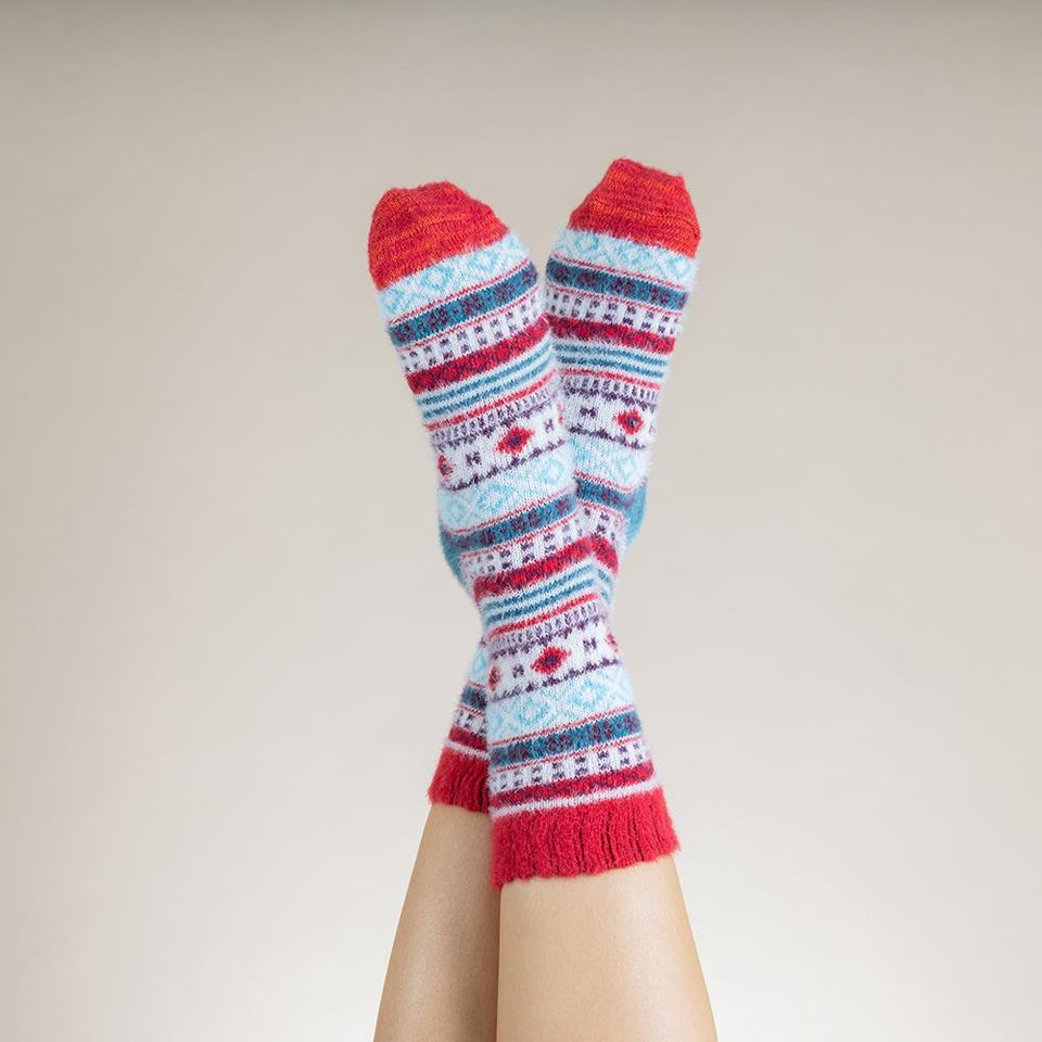 Gemjar Red and White Patterned Wool Blend Socks
