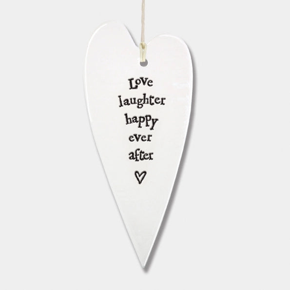 East Of India Porcelain Long Heart 'Love Laughter'
