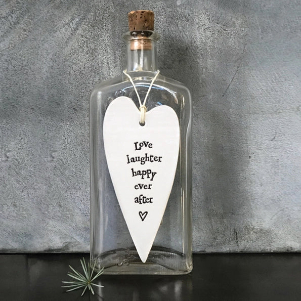 East Of India Porcelain Long Heart 'Love Laughter'