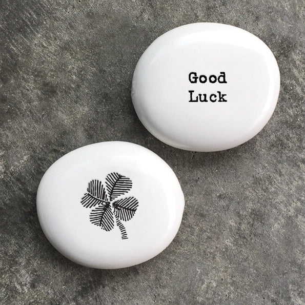 East Of India Porcelain Pebble Shamrock 'Good Luck'