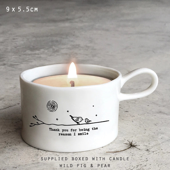 East Of India Porcelain Handled Candle Holder 'Thank You Smile'