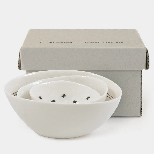 East Of India Porcelain Bowl Trio 'Always Love You'