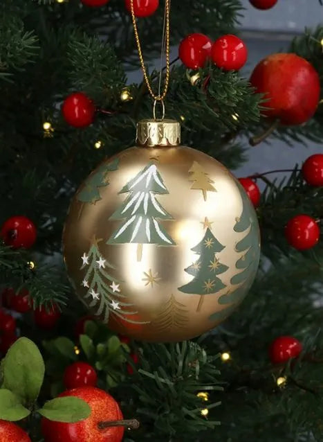 Gisela Graham Matt Gold Glass Ball w Green Trees