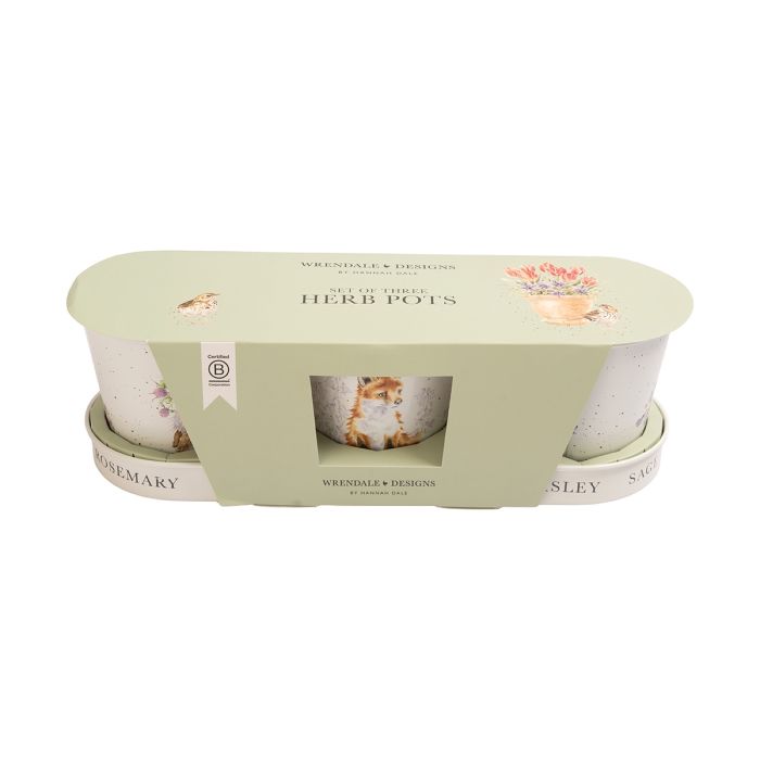 Wrendale Designs 'Woodland' Set of 3 Herb Pots with tray