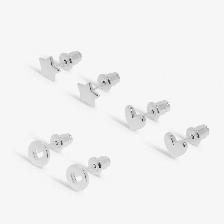 Joma Jewellery Life'S A Charm Birthday Silver Plated 3 Pairs Of Earrings