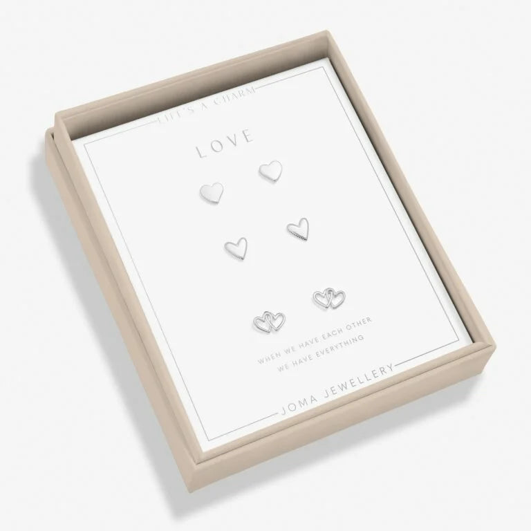 Joma Jewellery Life'S A Charm Love Silver Plated 3 Pairs Of Earrings