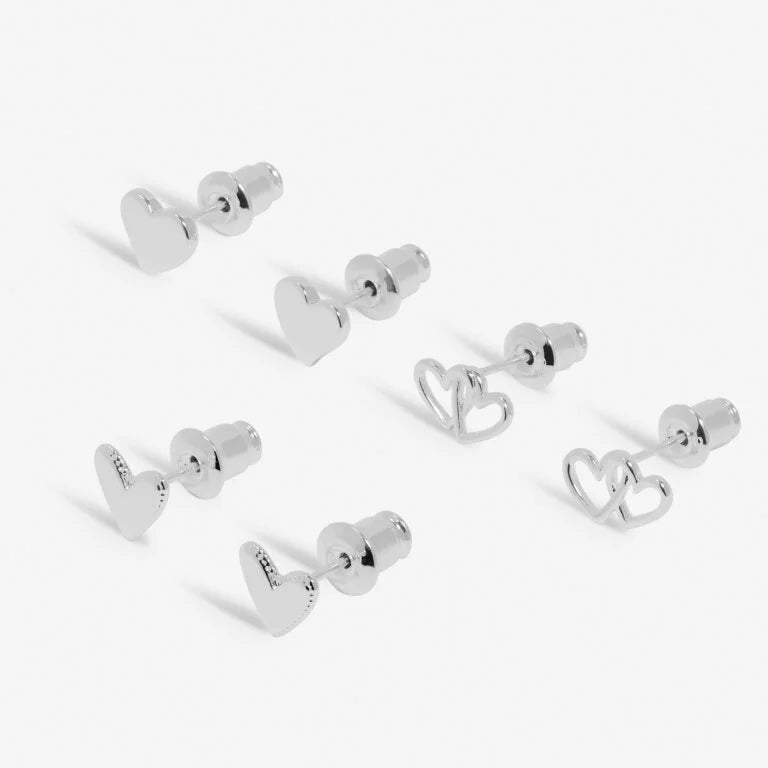 Joma Jewellery Life'S A Charm Love Silver Plated 3 Pairs Of Earrings
