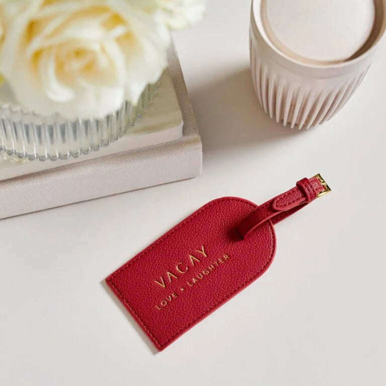Katie Loxton Sentiment Luggage Tag Vacay Love Laughter Garnet Red