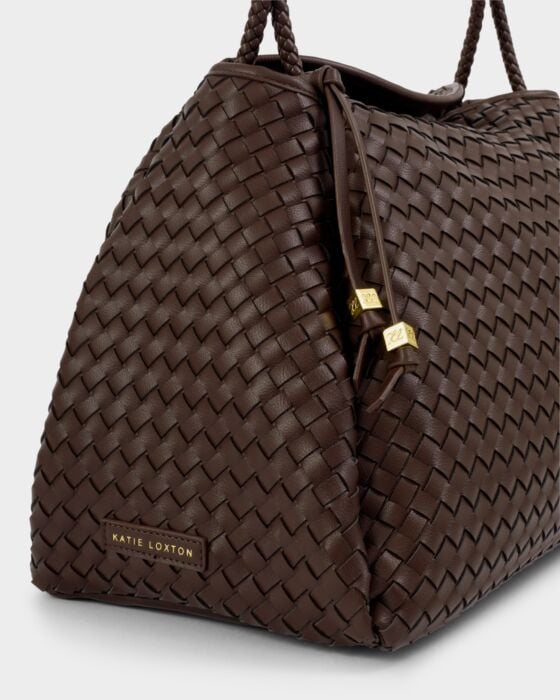 Katie Loxton Nova Hand Woven Large Shoulder Bag Chocolate