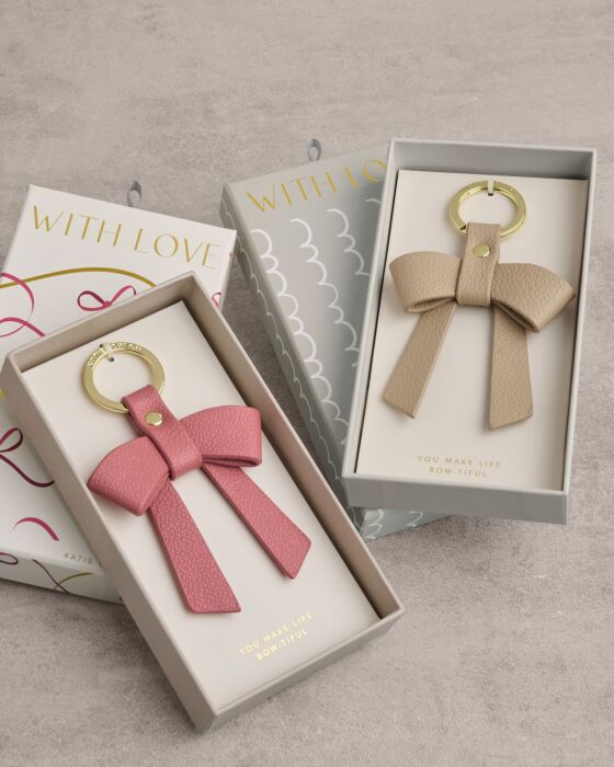 Katie Loxton Boxed Bow Keyring You Make My Life Bow-Tiful Raspberry Pink