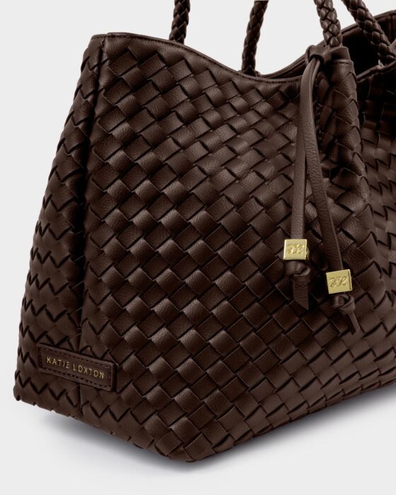 Katie Loxton Nova Hand Woven Small Shoulder Tote Chocolate