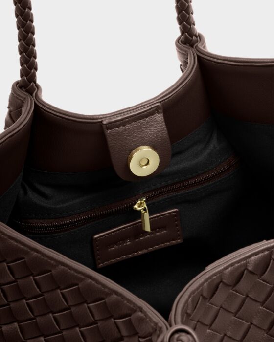 Katie Loxton Nova Hand Woven Small Shoulder Tote Chocolate