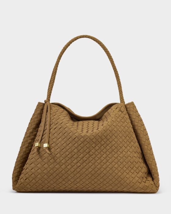 Katie Loxton Nova Hand Woven Suedette Large Shoulder Bag Caramel Suedette