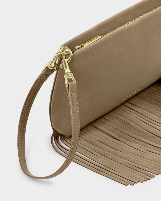 Katie Loxton Cali Suedette Fringe Small Shoulder Bag Taupe