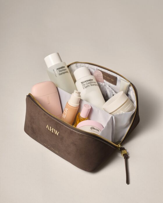Katie Loxton Soho Medium Make Up / Wash Bag Chocolate Suedette