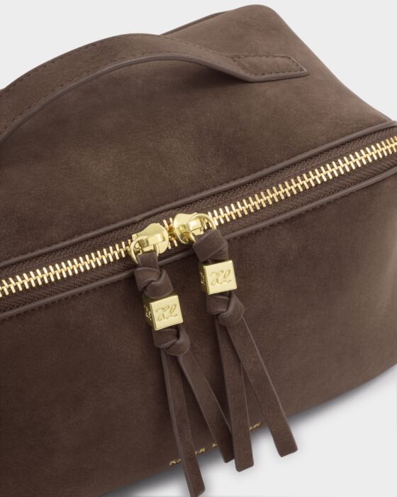 Katie Loxton Soho Medium Make Up / Wash Bag Chocolate Suedette