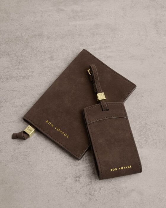 Katie Loxton Passport Cover Bon Voyage Chocolate Suedette