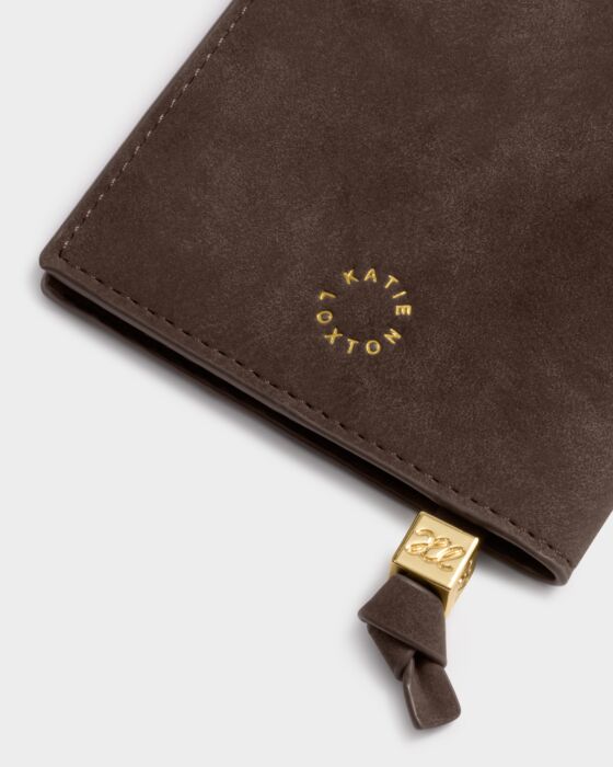 Katie Loxton Passport Cover Bon Voyage Chocolate Suedette