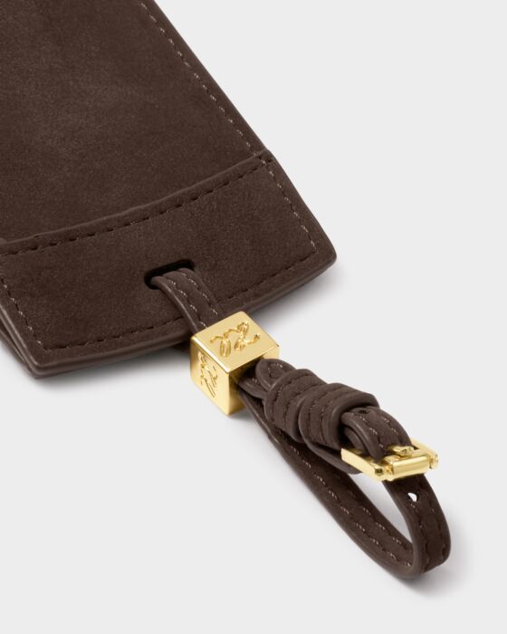 Katie Loxton Luggage Tag Bon Voyage Chocolate Suedette