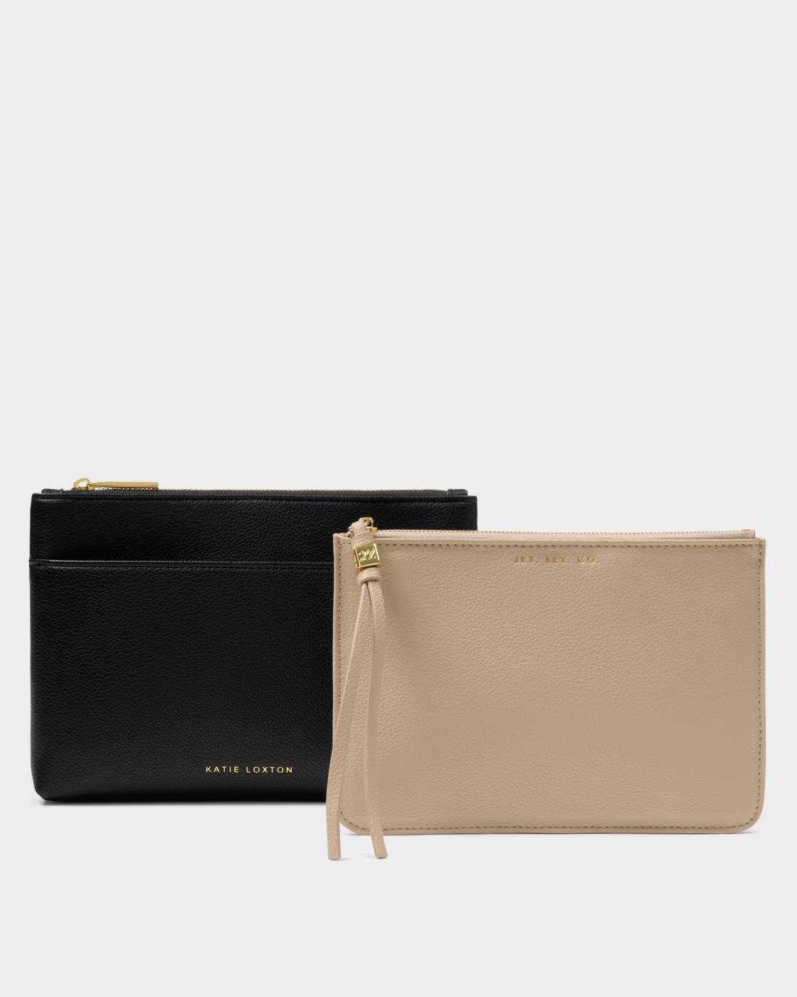 Katie Loxton Travel Duo Pouch Jet.Set.Go Black & Light Taupe