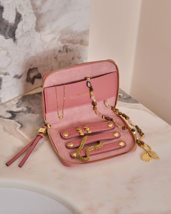 Katie Loxton Slim Jewellery Case 'Girly Goodies' Raspberry Pink