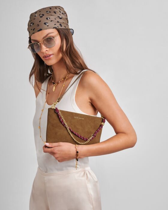 Katie Loxton Cord Small Suedette Shoulder Bag Caramel