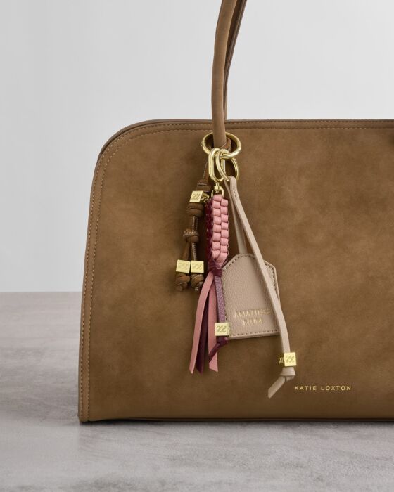 Katie Loxton Braided Keyring Bag Charm Rose Pink/ Cherry
