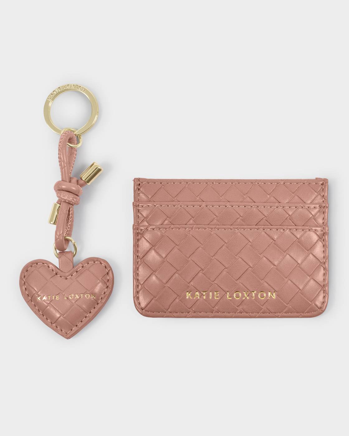 Katie Loxton Gift Boxed Keyring And Cardholder Set Nude Pink Woven