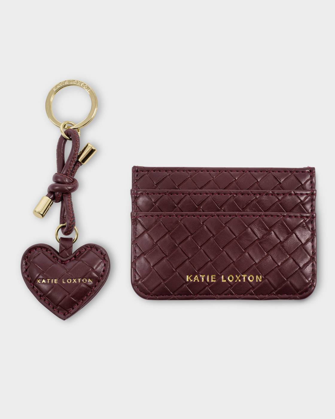Katie Loxton Gift Boxed Keyring And Cardholder Set Cherry Woven